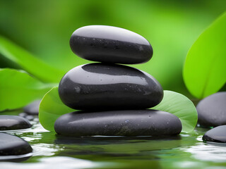 Zen Stones, Leaves, and Water in Harmonious Blend.