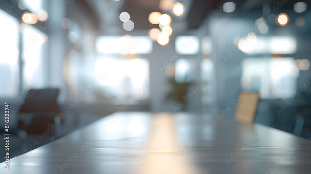Poster Blurred empty open space office Abstract light bokeh at office interior background for design : Generative AI