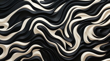 A close-up of a black and white swirl pattern on a black background. The swirls are smooth and flowing, and they create a sense of movement.