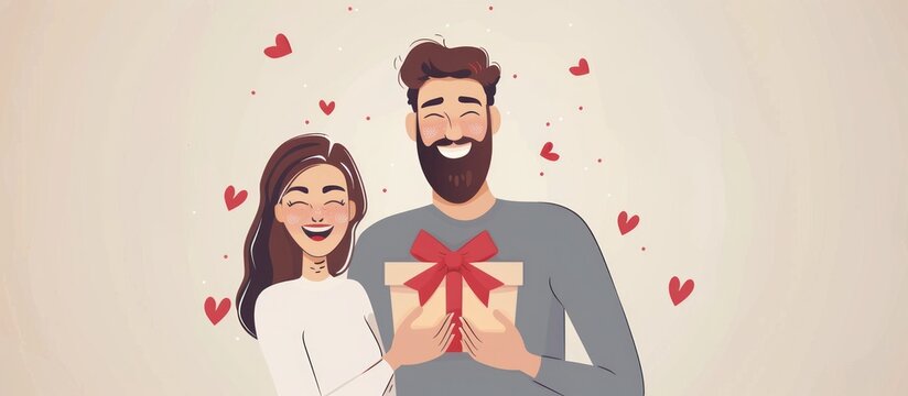 Happy valentines day - couple holding gift box