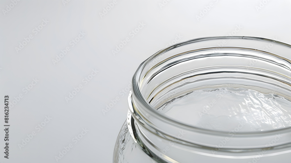 Poster Clean open empty glass jar close up view on white background : Generative AI