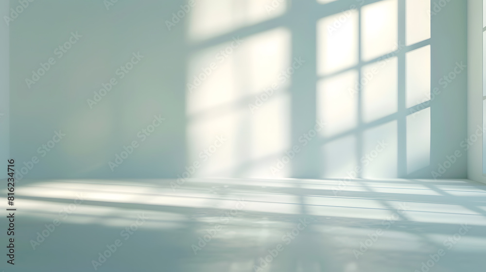 Poster Abstract white studio background for product presentation Empty room with shadows of window Display product with blurred backdrop : Generative AI