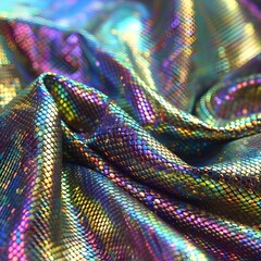 Holographic snakeskin. Bright shiny reptilian skin, texture with iridescent scales.