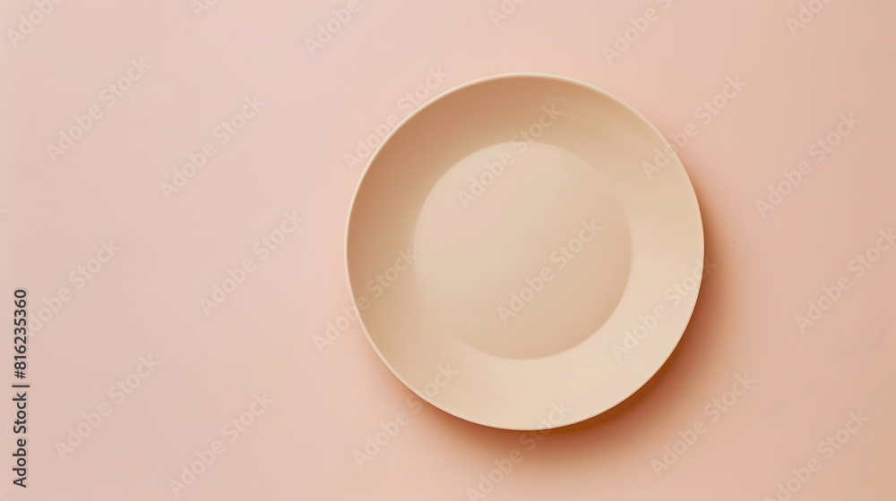 Poster Top view of isolated of colored background empty round beige plate for food Empty dish with space for your design : Generative AI