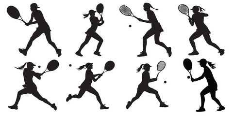 women tennis player  silhouettes, collection of women tennis player