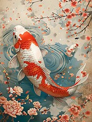 Japanese Koi Fish Art Painting. AI Generative