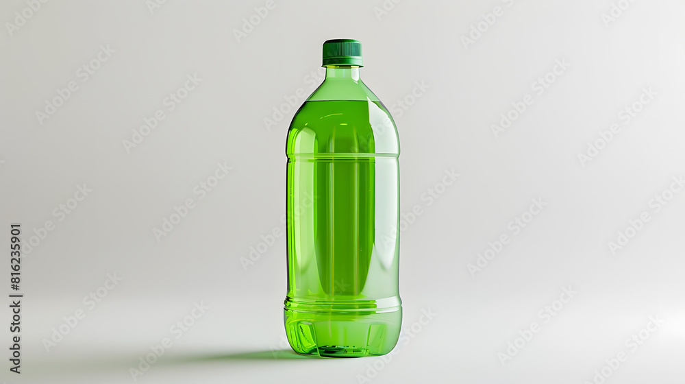 Poster front view of empty pet plastic green bottle isolated on white : generative ai