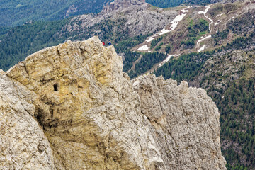 Beautiful Nature Mountain Scenery. Dolomite mountains Italy. Aerial view of the village of san...