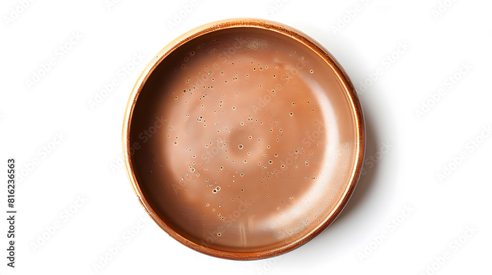 Poster high angle view of empty brown spotted shallow ceramic plate isolated on white background with clipp