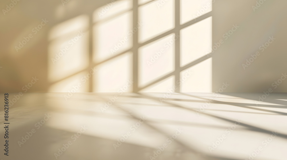 Poster beige studio background for product presentation shadow of window and sunlight on empty room white w