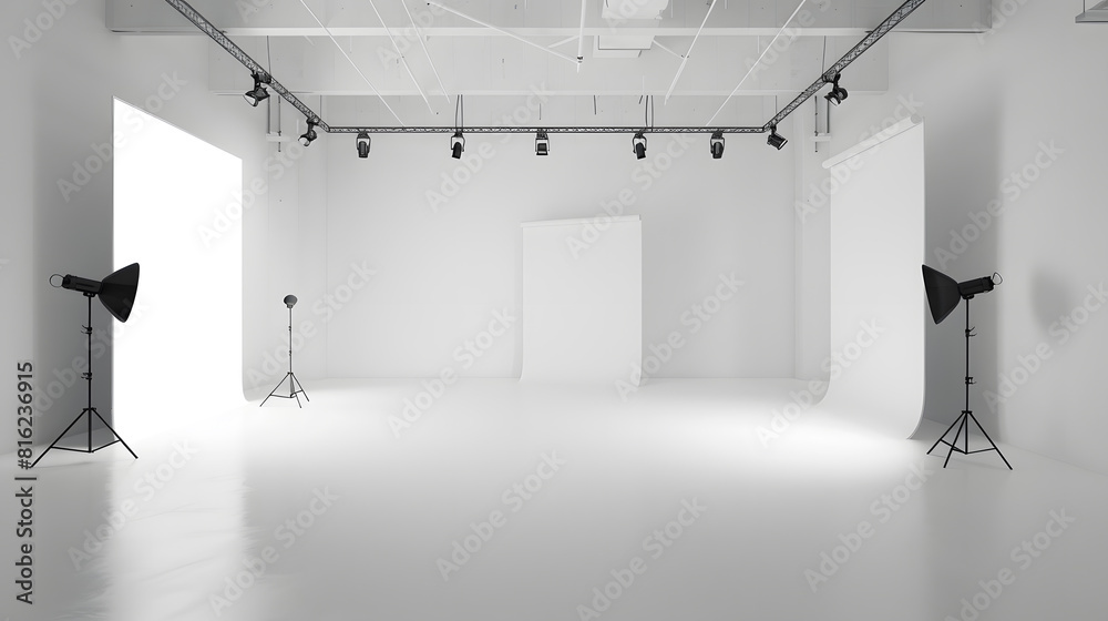 Poster white room background white empty room with spotlights for products and design white studio room : g