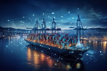 global web of business logistics, including cargo ships and containers