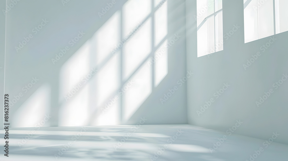 Fototapete Abstract white studio background for product presentation Empty room with shadows of window Display product with blurred backdrop : Generative AI