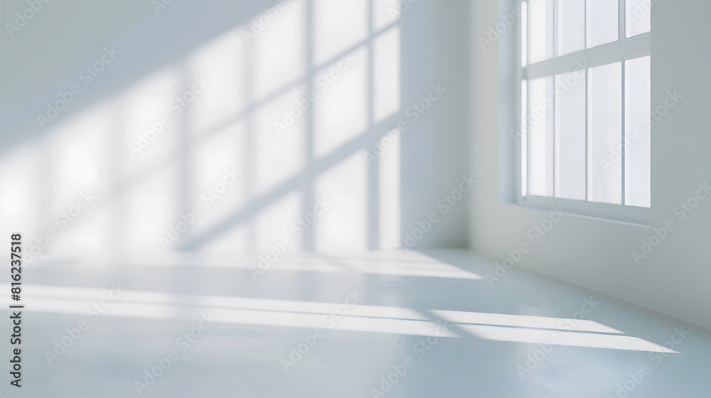 Poster Abstract white studio background for product presentation Empty room with shadows of window Display product with blurred backdrop : Generative AI