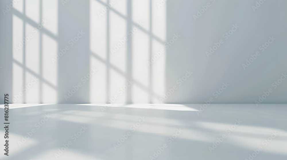Fototapete Abstract white studio background for product presentation Empty gray room with shadows of window Display product with blurred backdrop : Generative AI