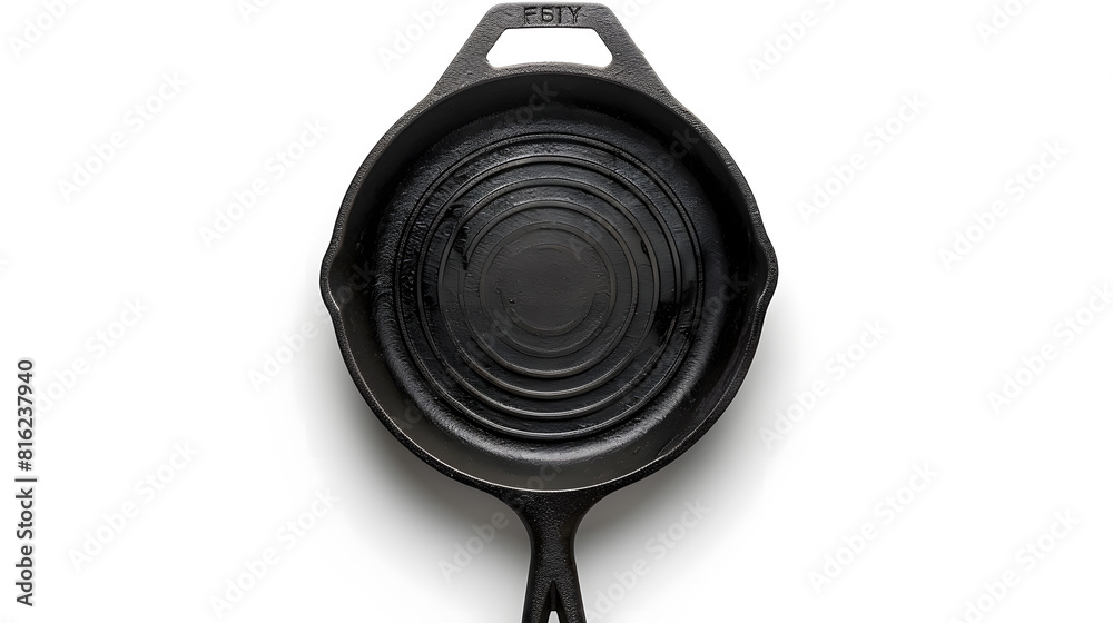 Aufkleber Empty cast iron grill frying pan isolated on white background with clipping path Top view : Generative AI
