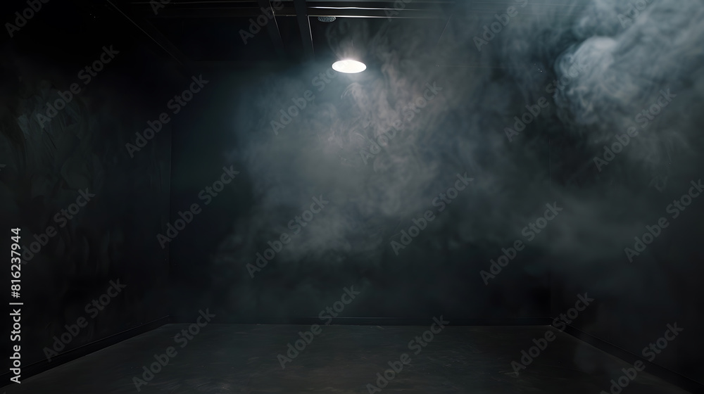 Aufkleber photo a dark empty room with smoke on the wall and a light on the ceiling : generative ai