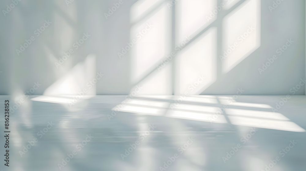 Fototapete Abstract white studio background for product presentation Empty room with shadows of window Display product with blurred backdrop : Generative AI