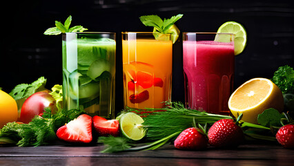 Fresh and Organic - Glasses of Vegetable and Fruit Juices