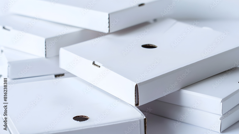 Poster group of white pizza boxes isolated on white background : generative ai