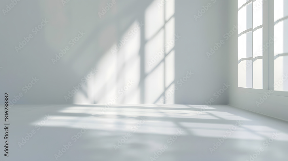 Poster Abstract white studio background for product presentation Empty gray room with shadows of window Display product with blurred backdrop : Generative AI