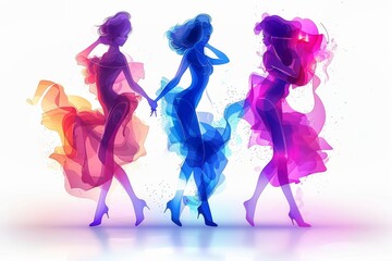 Three Silhouettes of Women Dancing on White Background