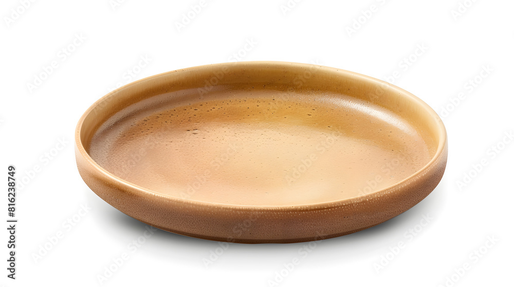 Poster High angle view of empty brown spotted shallow ceramic plate isolated on white background with clipping path : Generative AI