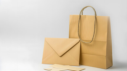 gift paper bag and envelope over white background : Generative AI