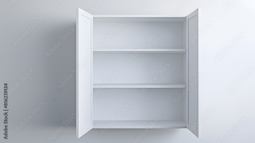 Poster mockup empty white open cabinet with shelves in bathroom shelves for product display clean white cab