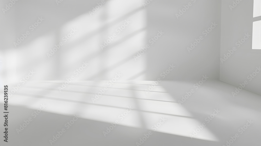 Poster Abstract white studio background for product presentation Empty room with shadows of window Display product with blurred backdrop : Generative AI