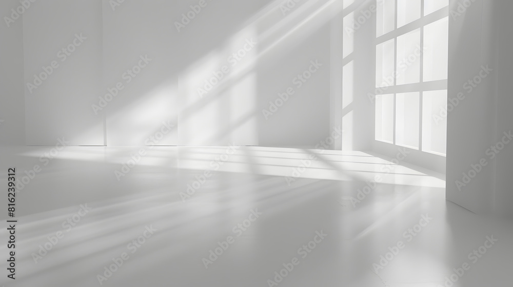 Fototapete Abstract white studio background for product presentation Empty gray room with shadows of window Display product with blurred backdrop : Generative AI