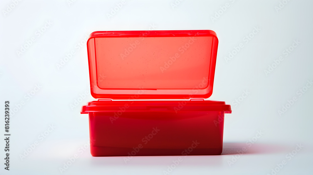 Poster Open empty small red plastic box isolated on white background : Generative AI