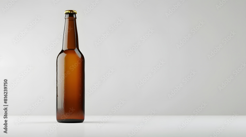 Poster glass empty beer bottle on white background : generative ai