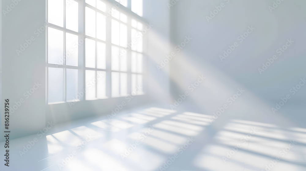 Leinwandbilder Abstract white studio background for product presentation Empty room with shadows of window Display product with blurred backdrop : Generative AI