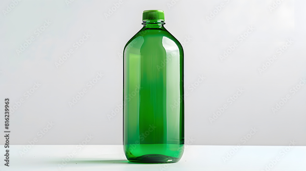Poster front view of empty pet plastic green bottle isolated on white : generative ai