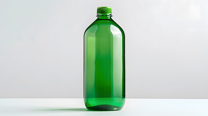 Front view of empty PET plastic green bottle isolated on white : Generative AI