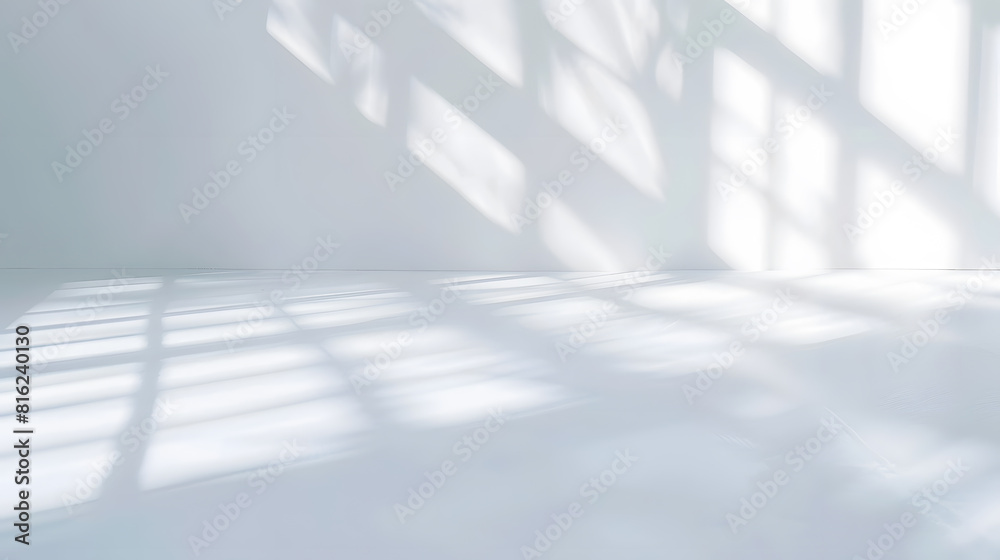 Fototapete Abstract white studio background for product presentation Empty room with shadows of window Display product with blurred backdrop : Generative AI