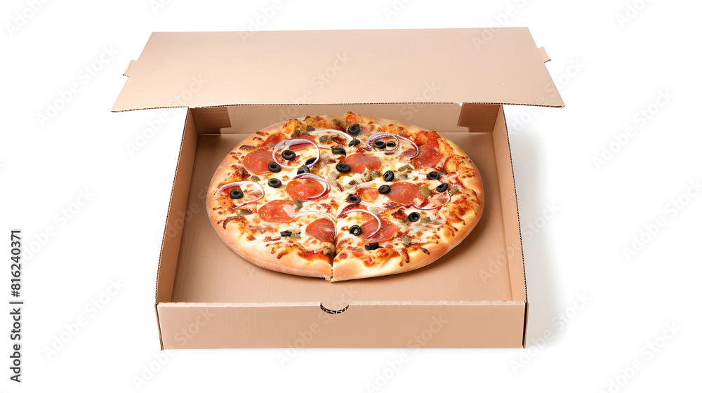 Poster Blank Cardboard Pizza Box with Copy Space for Your Design on a white background : Generative AI