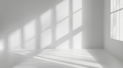 Abstract white studio background for product presentation Empty room with shadows of window Display product with blurred backdrop : Generative AI