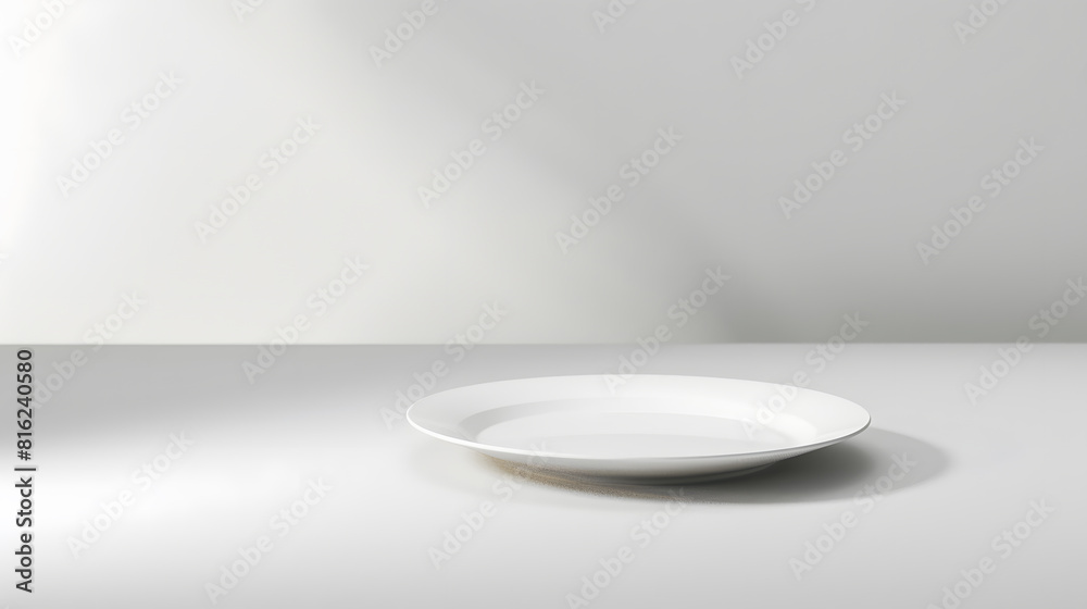 Poster empty plate isolated on white background after some edits : generative ai
