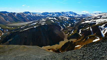 Picturesque landscape of Landmannalaugar, a location in Iceland's Fjallabak Nature Reserve in the...