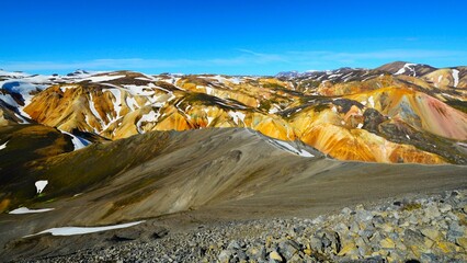 Picturesque landscape of Landmannalaugar, a location in Iceland's Fjallabak Nature Reserve in the...
