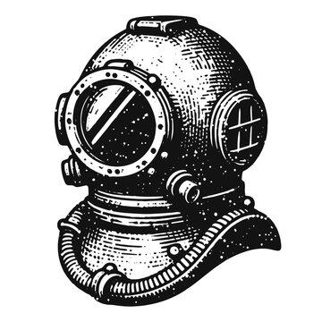 diving helmet vintage illustration
