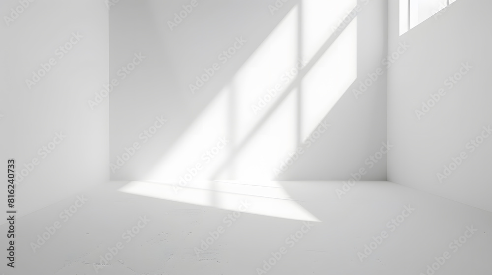 Poster white studio room with sunlight and shadows background empty white room place for design white background : Generative AI