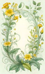 Simple light green scroll line with empty center, vintage floral shabby chic background, empty copy space, smartphone background,