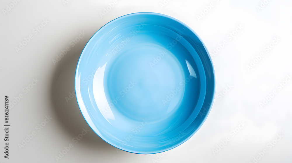 Poster top view of empty blue porcelain plate on white background : generative ai