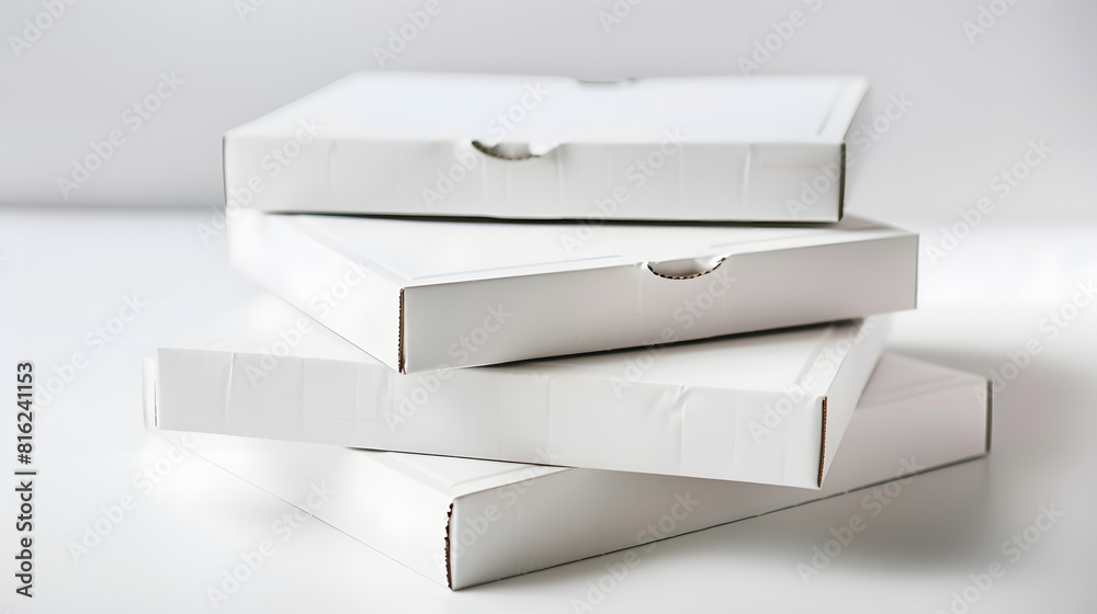 Poster group of white pizza boxes isolated on white background : generative ai