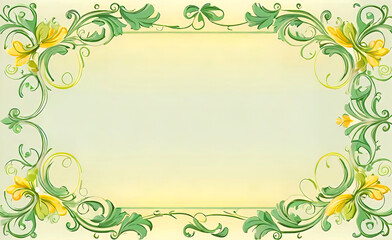 Simple light green scroll line with empty center, vintage floral shabby chic background, empty copy space, smartphone background,