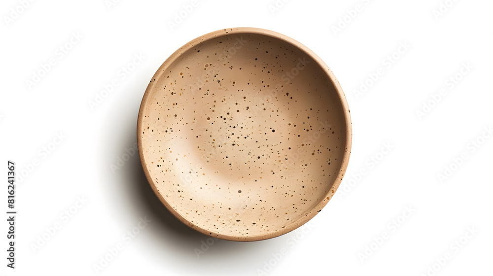 Poster High angle view of empty brown spotted shallow ceramic plate isolated on white background with clipping path : Generative AI
