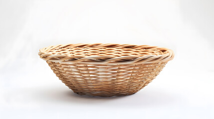 Empty wooden wicker basket on white background : Generative AI